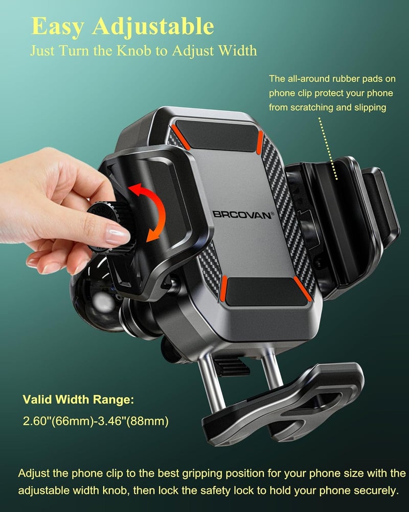 BRCOVAN Anti-Theft Phone Mount Holder with Vibration Dampener [1s Lock & Release] [Camera Friendly] with Aluminum Medium Arm & Square Base, for Car Boat Truck Motorcycle ATV UTV, Fit 5.4-7.2'' Phones - Image 5